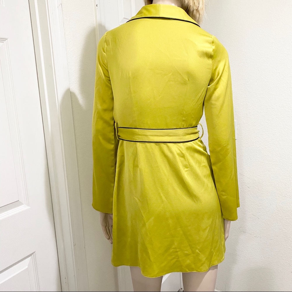 Missguided Mustard Lime Long Sleeves Plunge Dress Size 4 - Picture 2 of 16